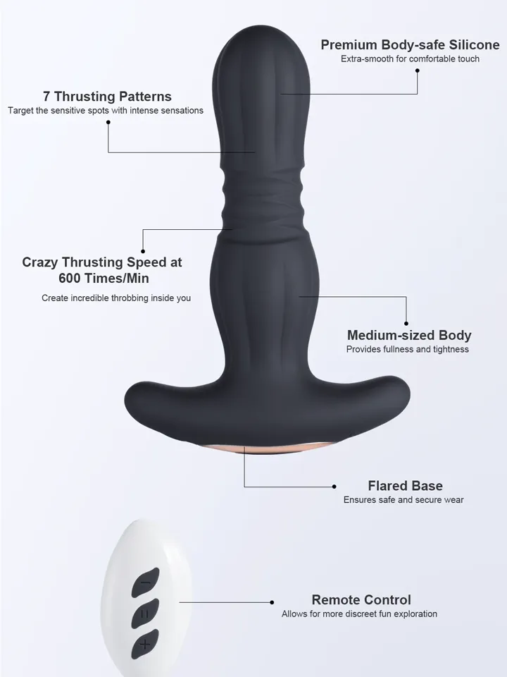Agas Thrusting Butt Plug With Remote Control - Vibrating anal plug 3 [full]