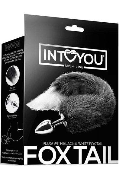 Anal Plug With Black & White Tail Medium - Animal tail anal plug 2