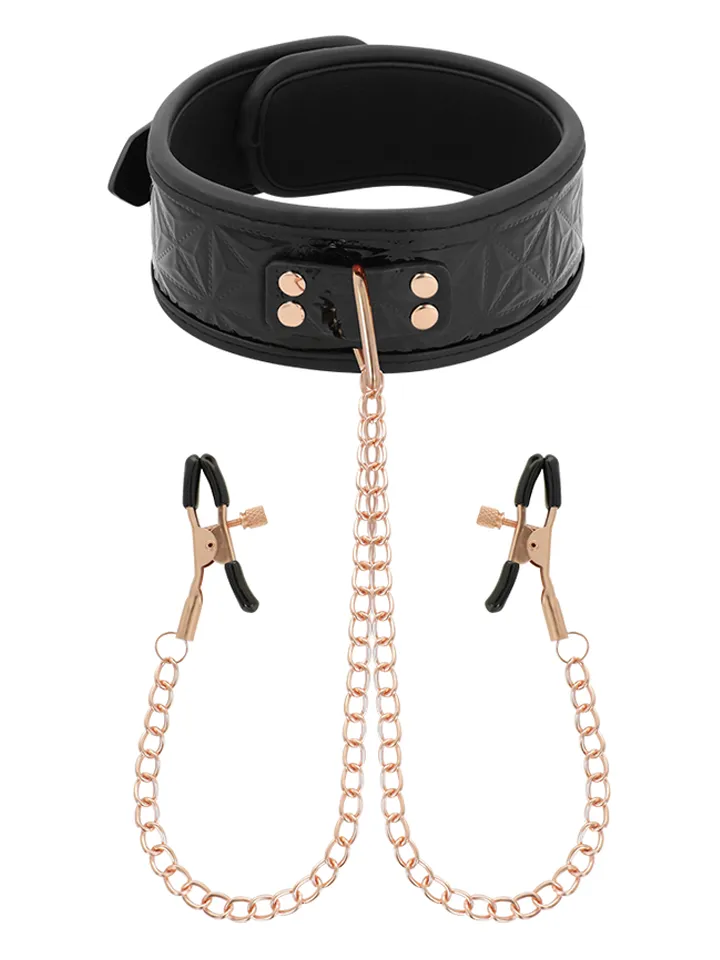 Black Edition Collar With Nipple Clamps - Necklace with breast clips 1 [full]