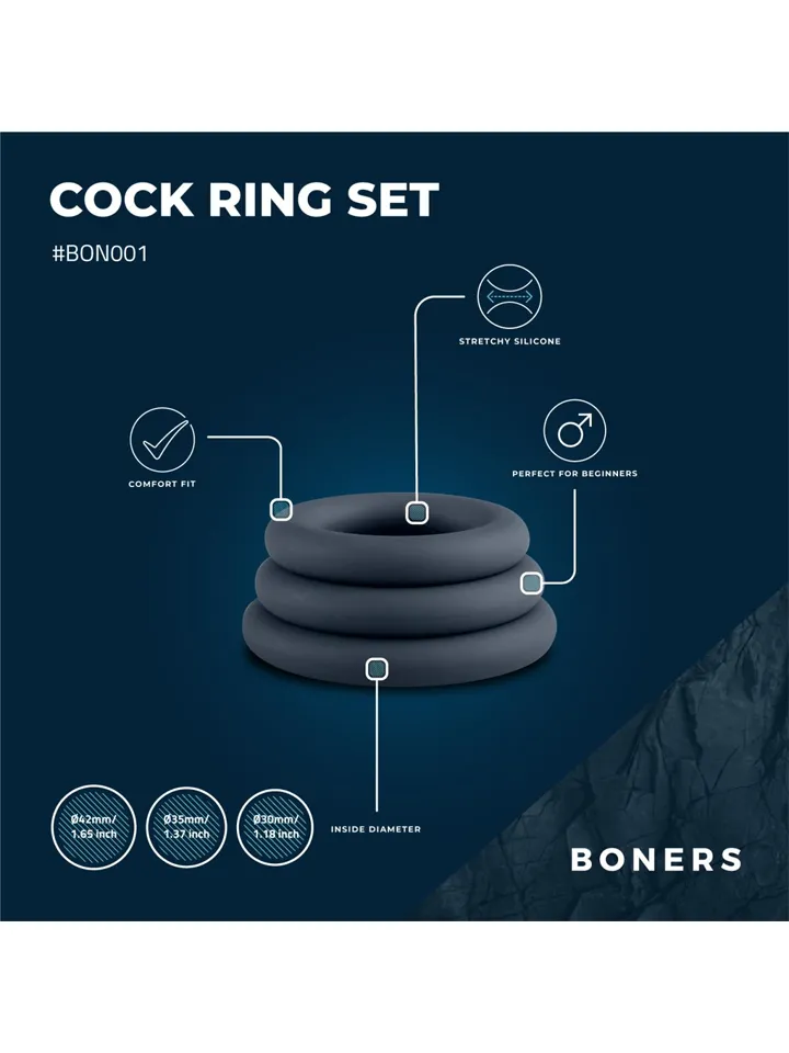Boners 3-Piece Cock Ring Set Grey - Cock ring set 2 [full]