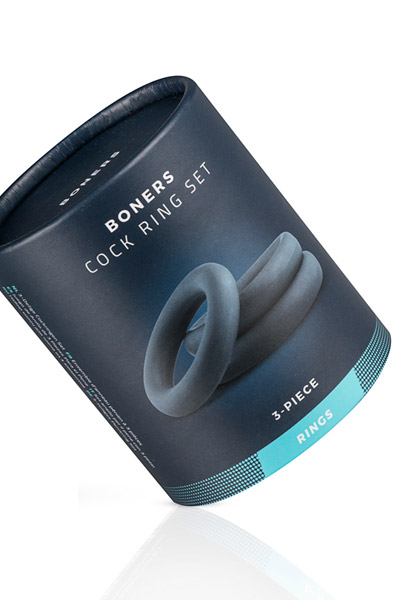 Boners 3-Piece Cock Ring Set Grey - Cock ring set 3