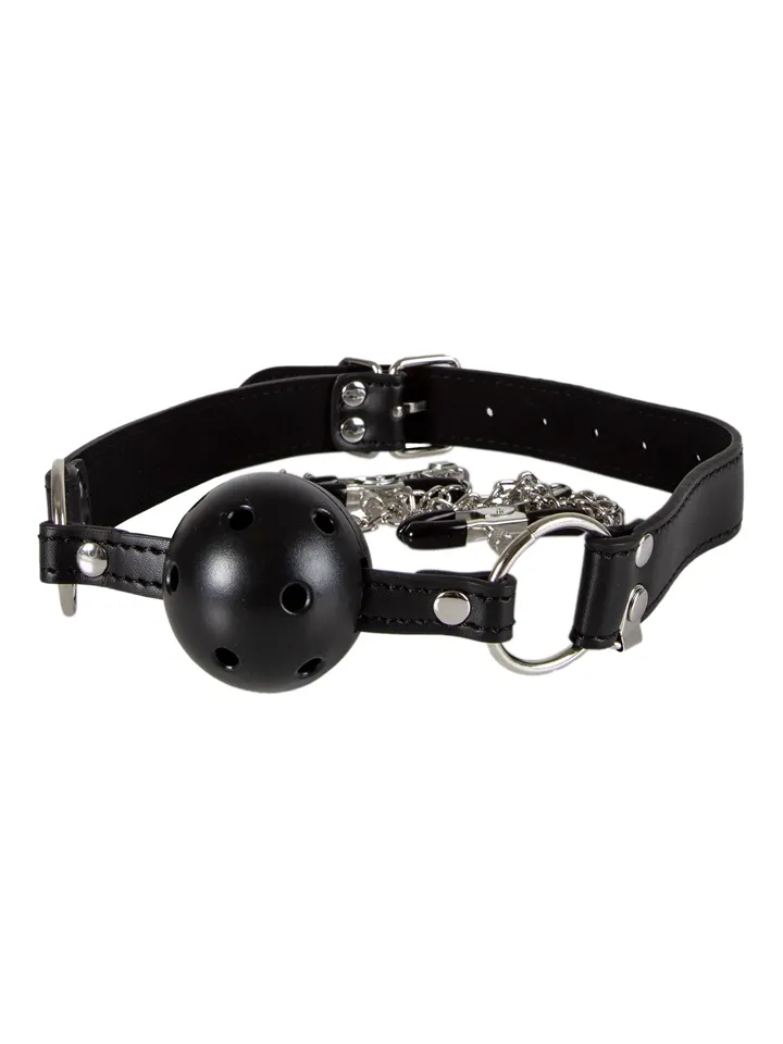 Diabolique Black Gag With Nipple Clamps - Gagball with chest clips 2 [full]