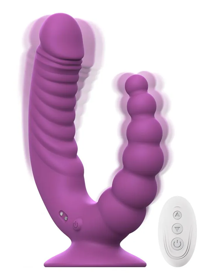 Double Vibrator With Suction Cup & Remote - Vibrating dualdildo 1 [full]