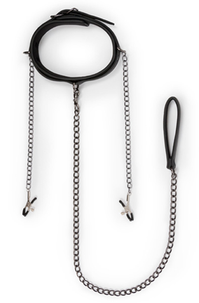 Easytoys Leather Collar With Nipple Chains - Necklace with breast clips 3