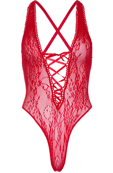 Floral Spitzen-Thong-Teddy Rot - Teddy Korsett 4