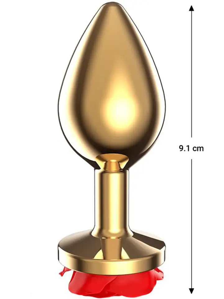 Golden Metal Anal Plug With Red Rose Medium - Anal plug metal 2