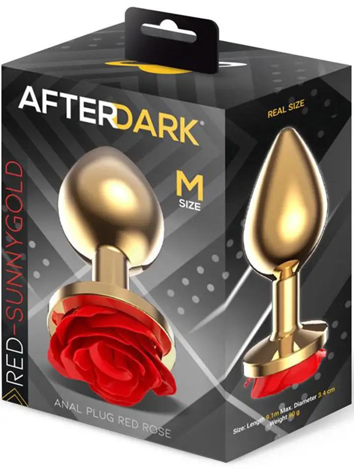 Golden Metal Anal Plug With Red Rose Medium - Anal plug metal 3