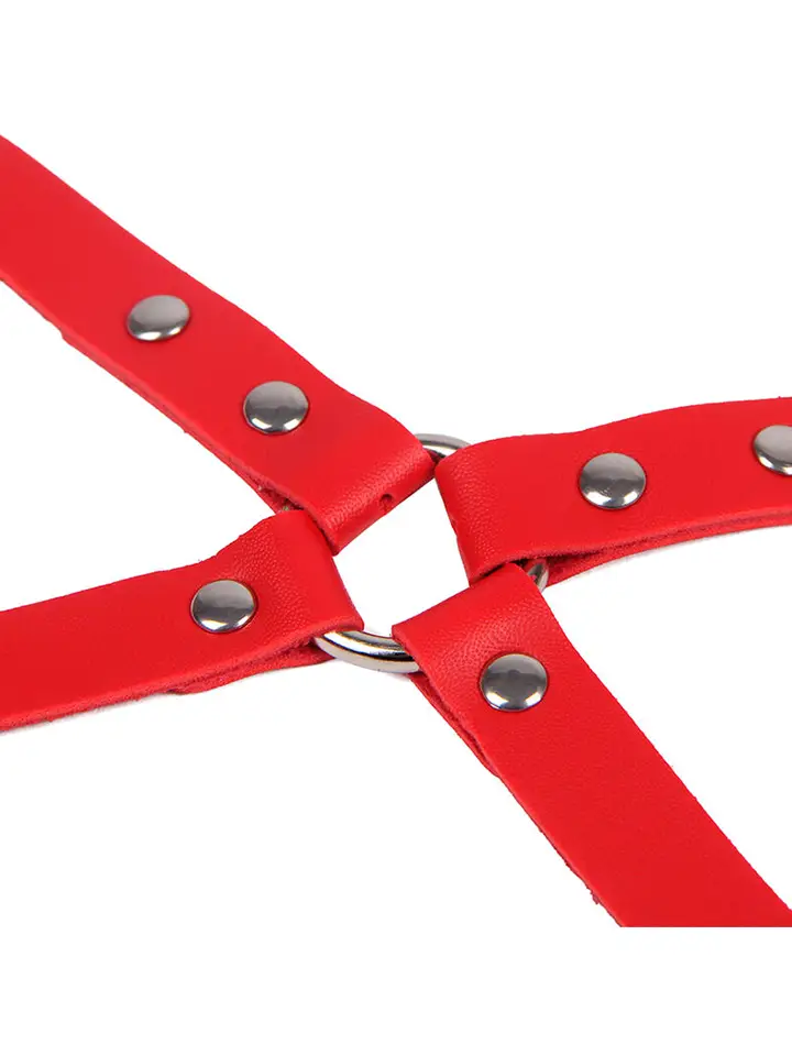 Handcuffs With Bondage Belt Red One Size - Thigh & wrist cuff set 6
