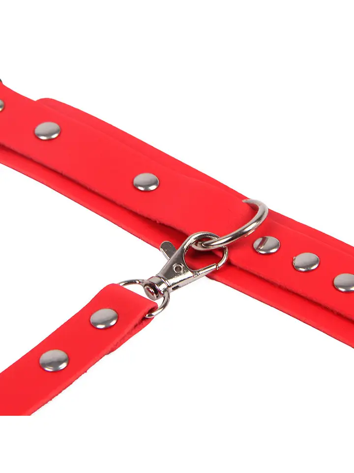 Handcuffs With Bondage Belt Red One Size - Thigh & wrist cuff set 7