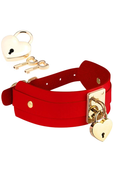 Heart Lock & Key Collar Gold/Red - BDSM Choker 2