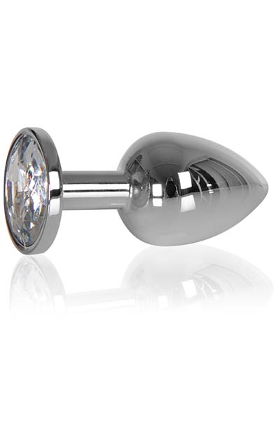 Heavy Butt Plug Silver Clear Stone 145g - Anal plug metal 1