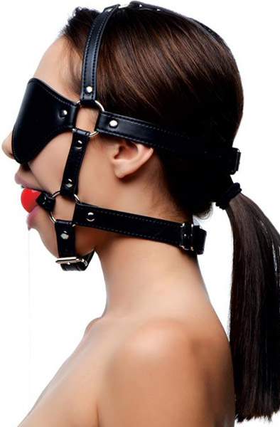 Kinky Adjustable Harness With Blindfold & Ball Gag - Gag with harness 3