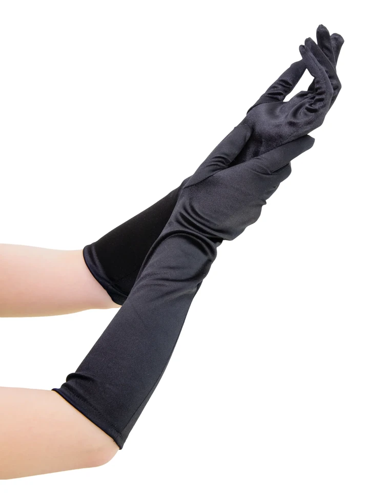 Long Black Satin Gloves 40 cm - Gloves 1 [full]