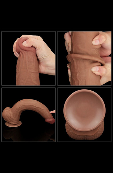 Lovetoy Sliding Skin Dual Layer Dildo Brown 34 cm - XL Dildo 6