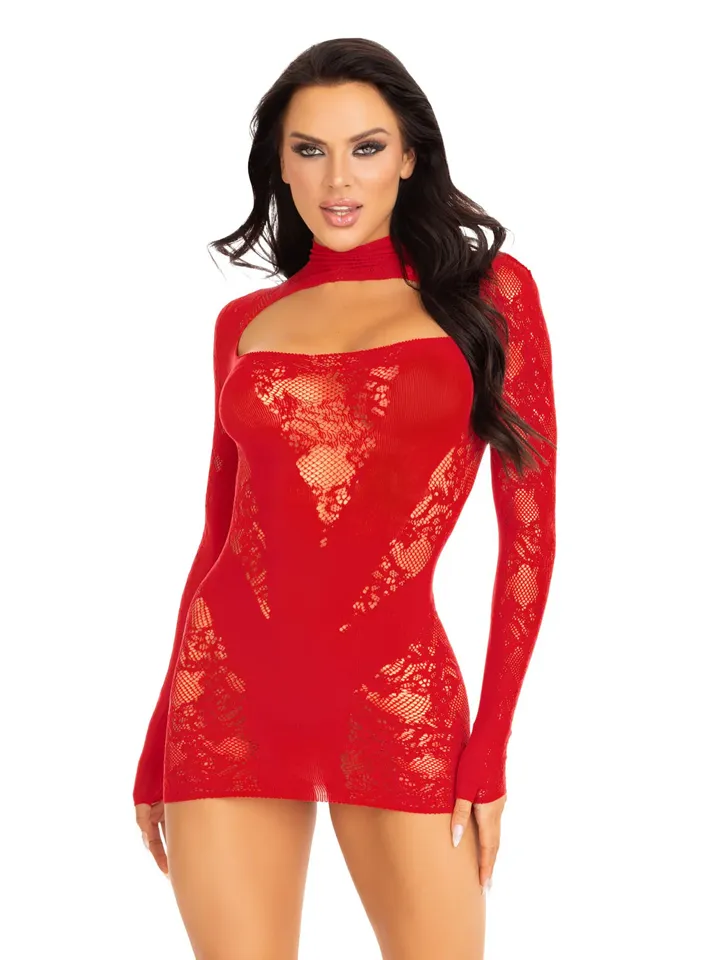 Mini Dress & Gloved Sleeves Red - Dresses & Skirts 2 [full]