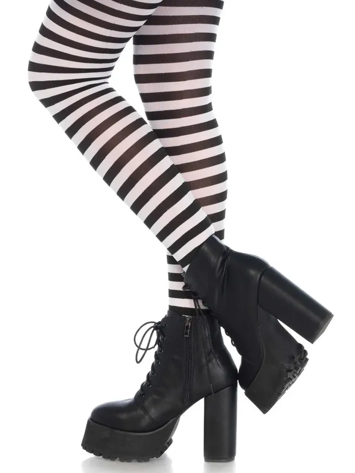 Nylon Striped Pantyhose Black/White - Stockings 1 [full]