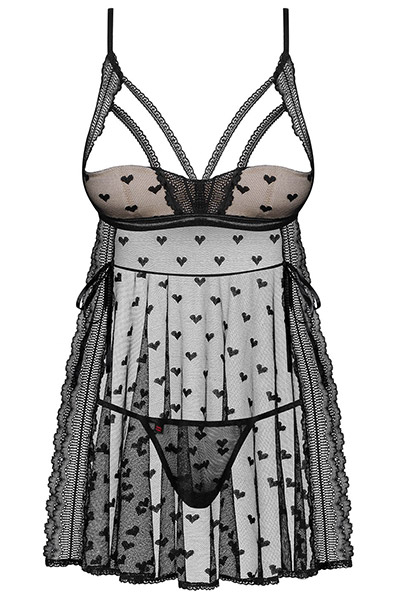 Obsessive Heartia Babydoll Schwarz - Babydoll-Dessous 3