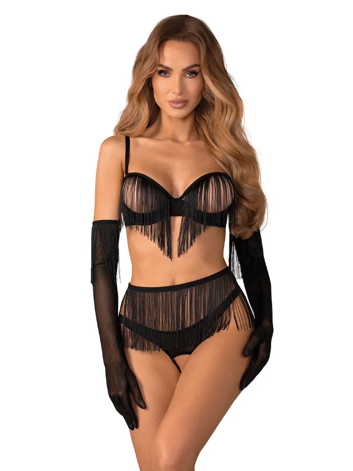 Obsessive Rossay 4-pcs Crotchless Set Black - Underklädesset 1 [full]