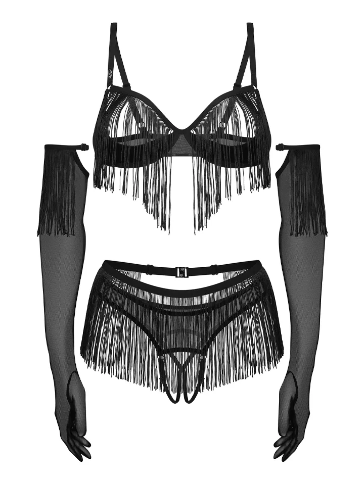 Obsessive Rossay 4-pcs Crotchless Set Black - Underklädesset 4 [full]