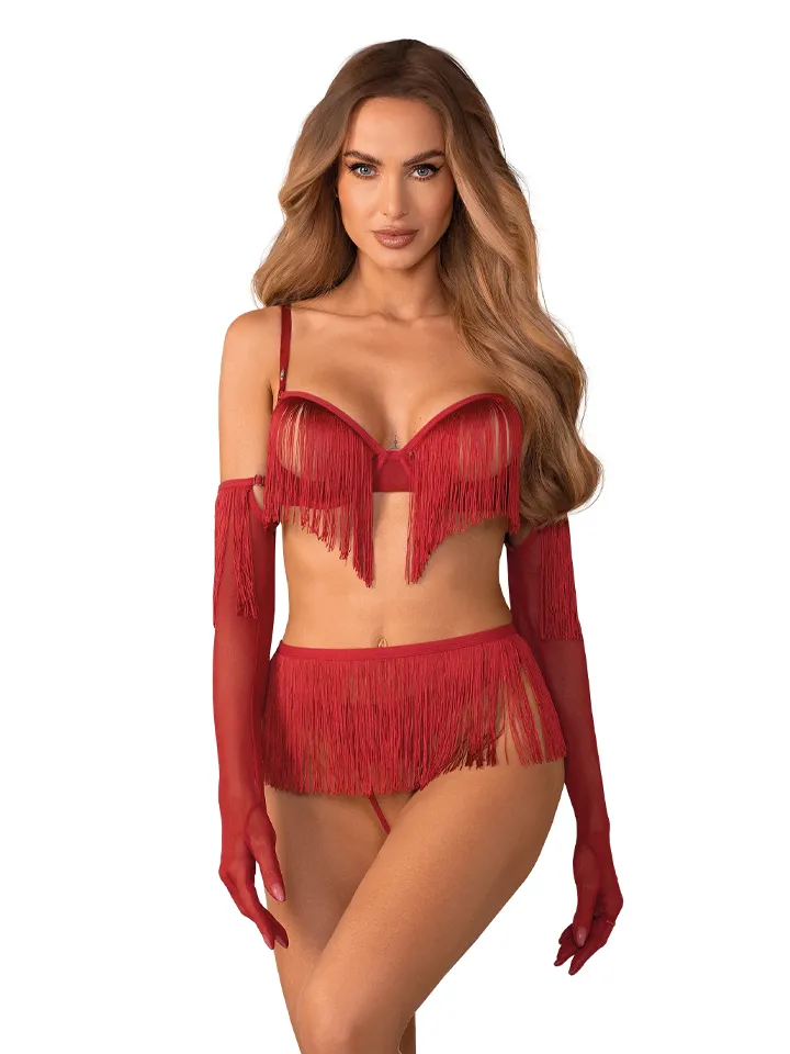 Obsessive Rossay 4-pcs Crotchless Set Red - Underklädesset 1 [full]