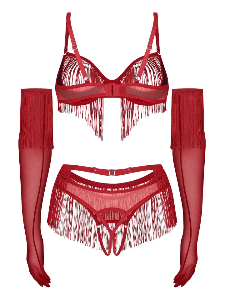 Obsessive Rossay 4-pcs Crotchless Set Red - Underklädesset 4 [full]