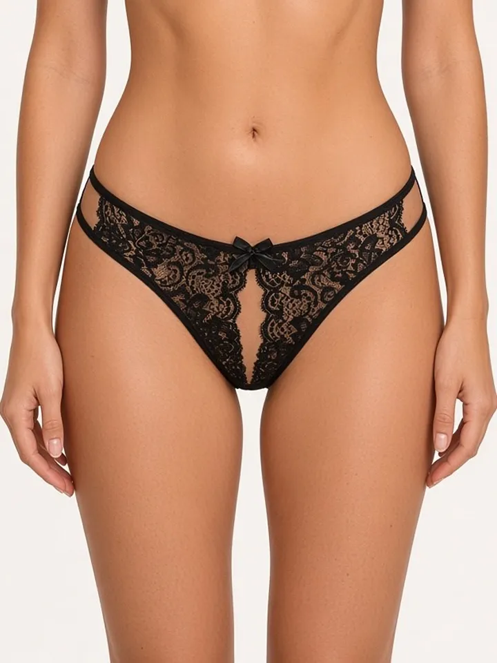 Open Crotch Lace Bow Panty Black - Crotchless panties 1 [full]