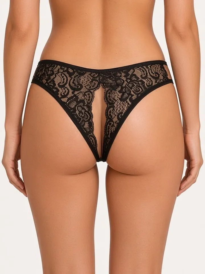 Open Crotch Lace Bow Panty Black - Crotchless panties 3 [full]