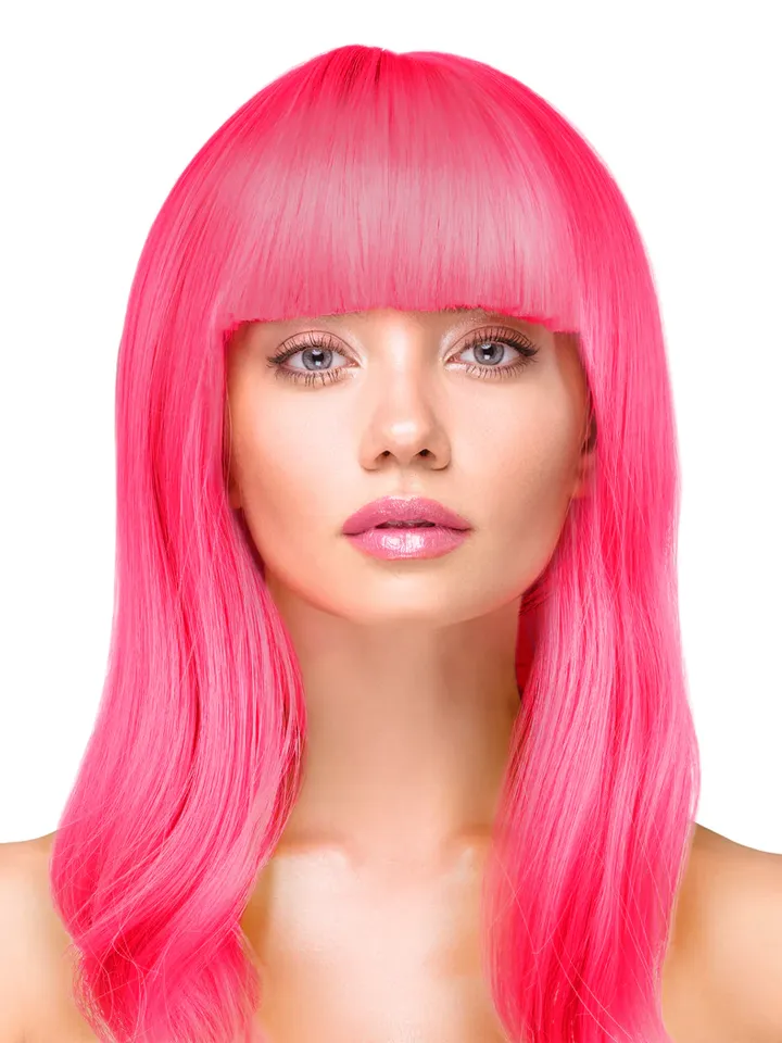 Party Wig Long Straight Hair Neon Pink - Wig 1 [full]