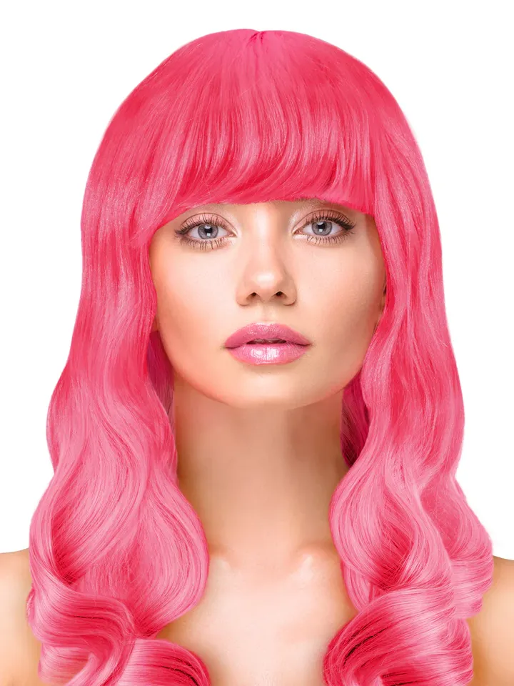 Party Wig Long Wavy Hair Neon Pink - Wig 1 [full]