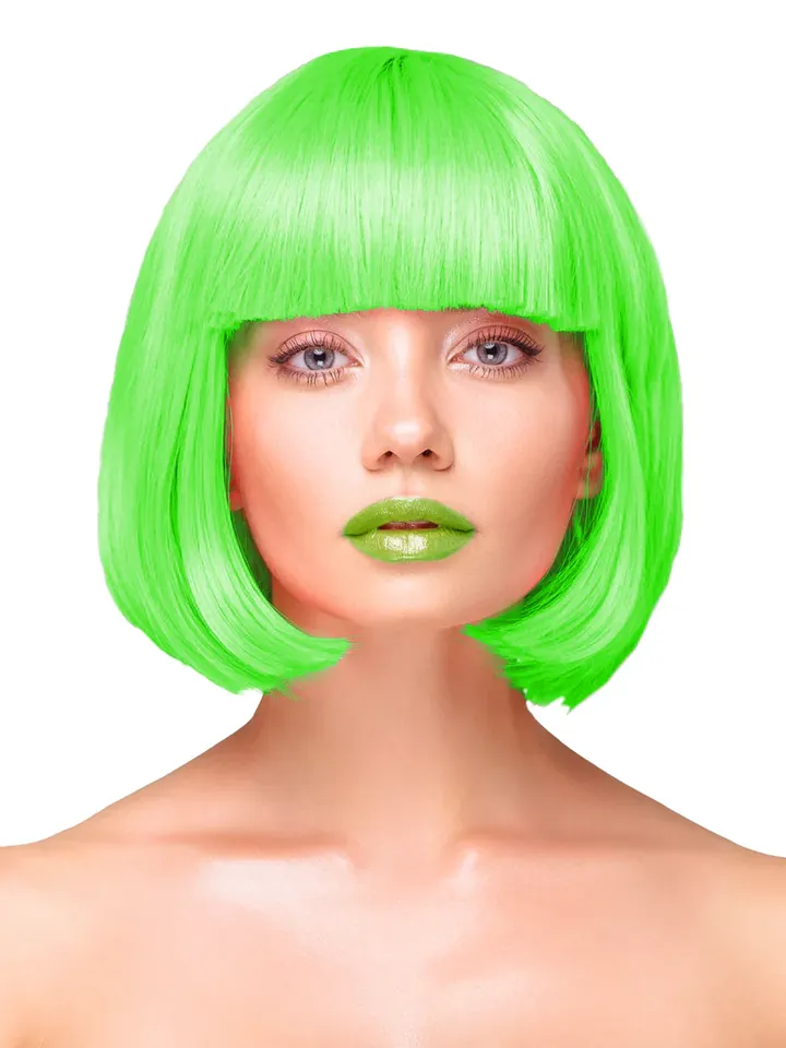 Party Wig Short Straight Hair Neon Green - Wig 1 [full]