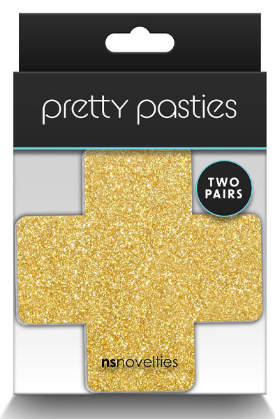 Pretty Pasties Glitter Cross Black Gold 2 Pair - Brustwarzenkappen 2