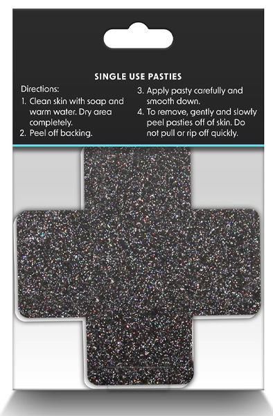 Pretty Pasties Glitter Cross Black Gold 2 Pair - Brustwarzenkappen 3