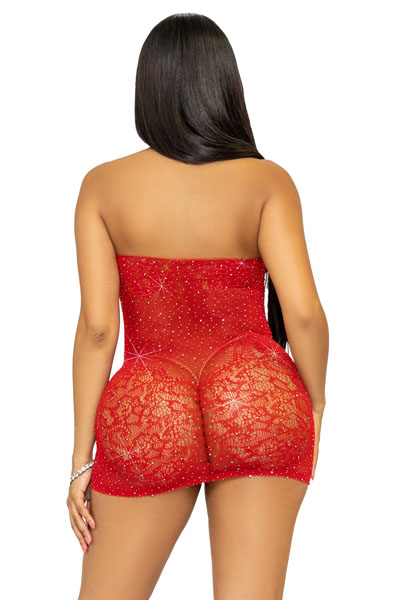 Rhinestone Neckholder-Minikleid Rot - Kleider & Röcke 2
