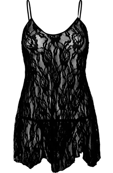 Rose Spitzen-Negligé mit Flair in Schwarz - Chemise & Babydoll 3