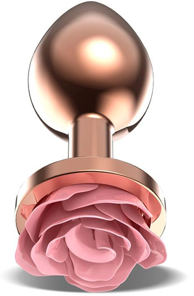 Rosegold Metal Anal Plug With Pink Rose Medium - Anal plug 1