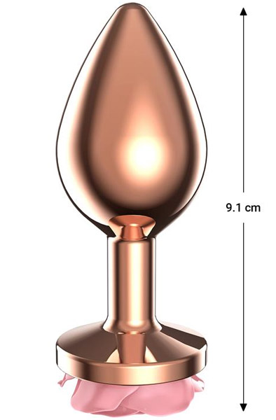 Rosegold Metal Anal Plug With Pink Rose Medium - Anal plug 2