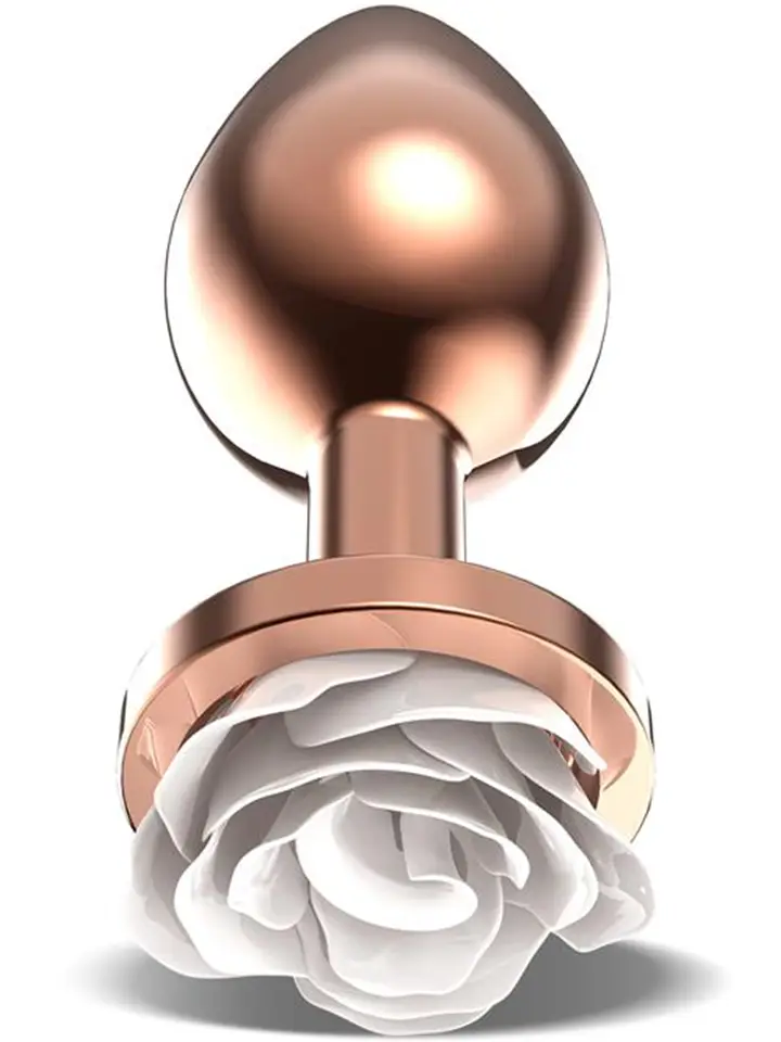Rosegold Metal Anal Plug With White Rose Medium - Anal plug metal 1