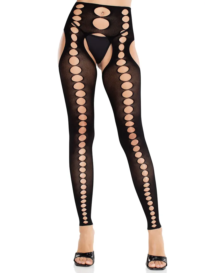 Seamless Opaque Footless Suspender Hose Black - Stockings 1 [full]