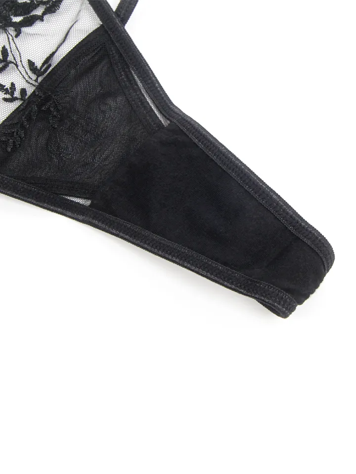 Sexy Embroidery Lace Garter Panty Black - Garter belt holder 3 [full]
