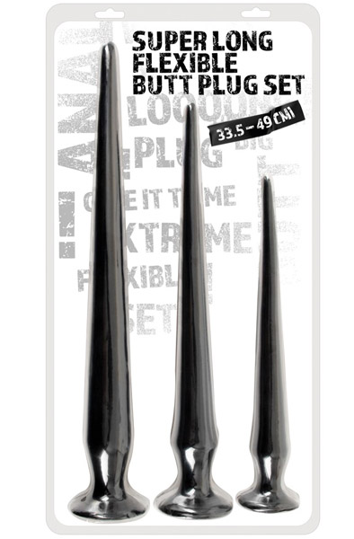 Super Long Flexible Butt Plug Set Black - Extra langer Anal-Dildo 5