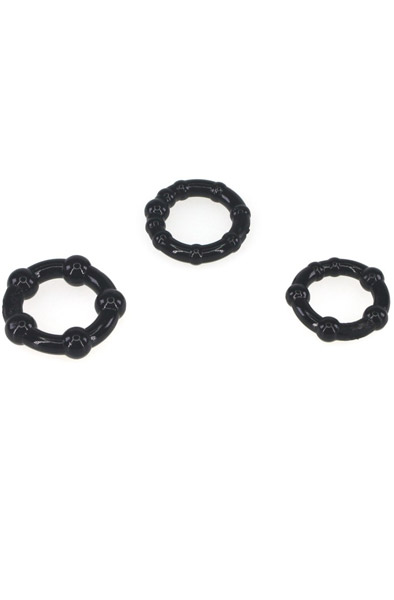 The Red Triple Beaded Ring Set Black - Cock ring set 2