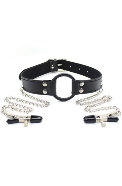 TOYZ4LOVERS Ring Gag And Nipples Clamps - Knebel mit Brustklammern 2
