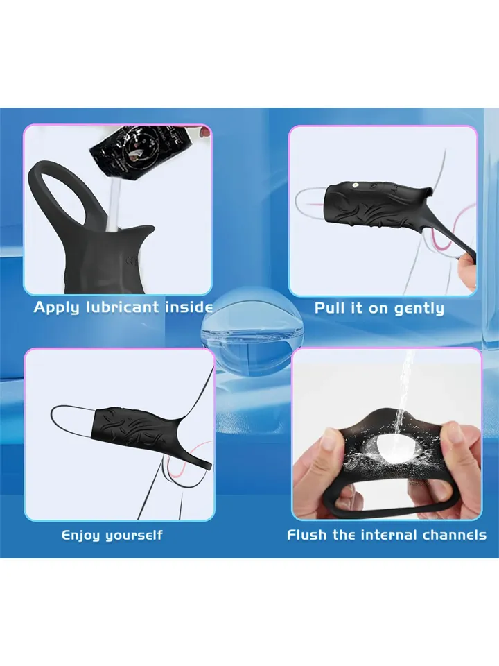 Vibrating Open Cock Sleeve Black - Vibrating penis extender 2 [full]